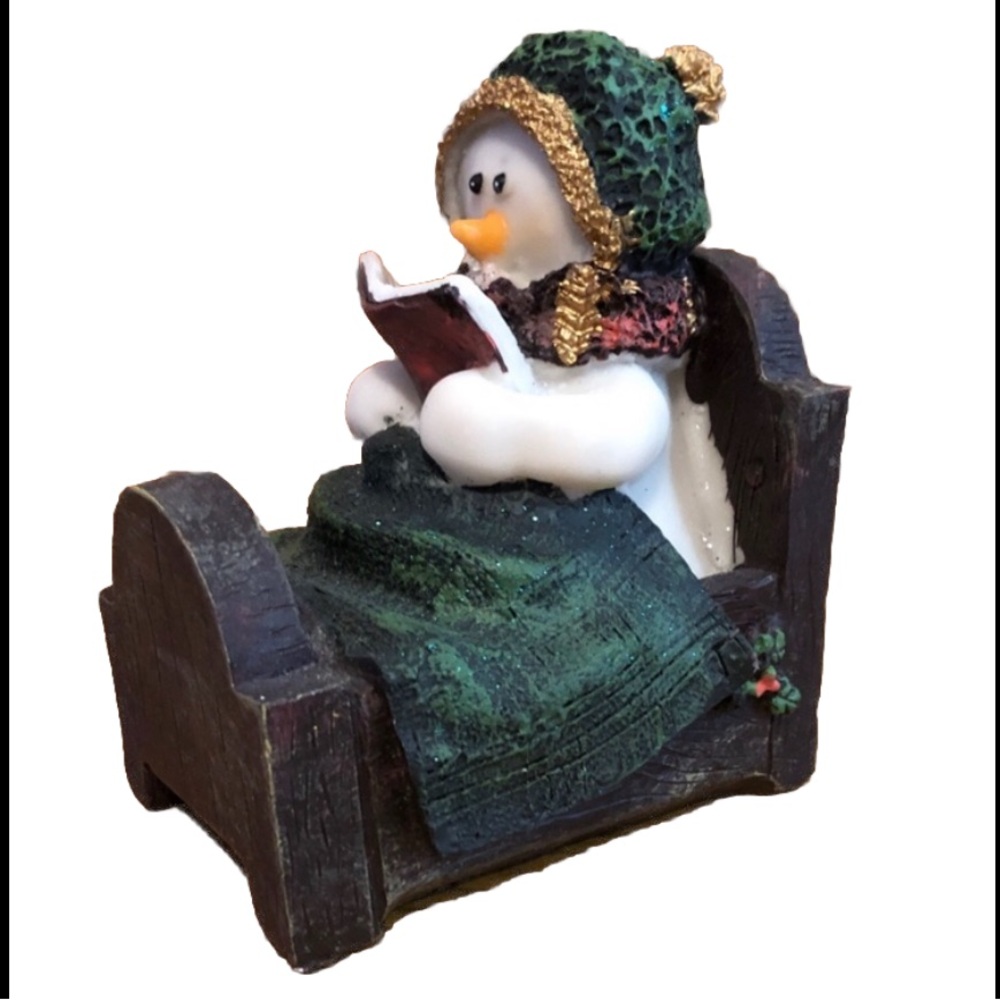 Festive Snowman Figurine with Green and Gold Accents